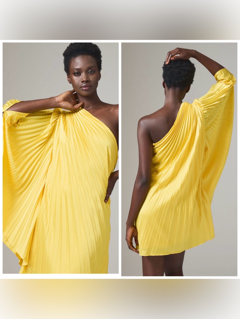 Hutch One-Shoulder Pleated Mini Dress Yellow XS
